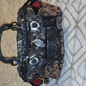 Carlos Santana Snake Reptile Metallic Large Multi Pocket Satchel Handbag Purse